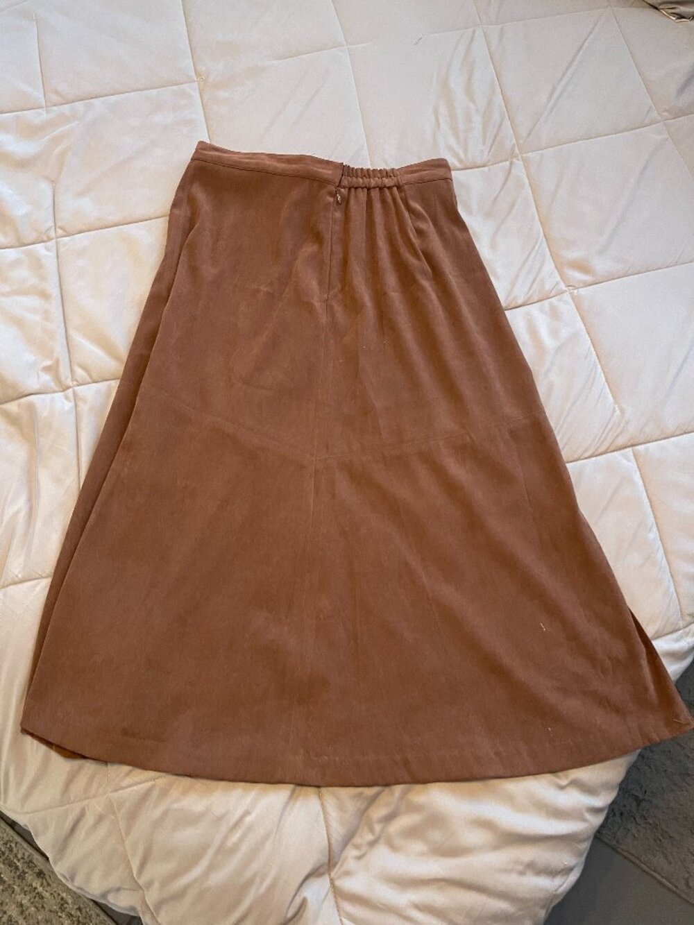 Susan Graver Style Brown Midi Skirt Elastic Waist Size L